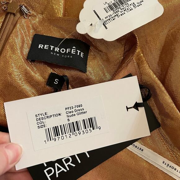 RETROFETE Cleo Silk Chiffon Maxi Dress Nude Glitter Adjustable Halter Side Slit - Picture 7 of 10